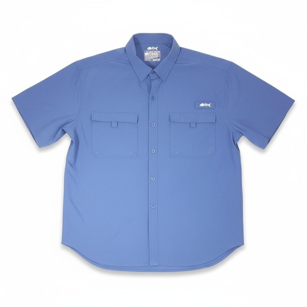 Silver Bait Shirt Mens 2XL Blue Short Sleeve Fishing Vented Button Up Pockets